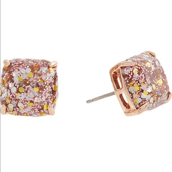 💥 RESERVED 💥 Kate Spade Rose Gold Glitter Mini Small Square Holiday Earrings - Picture 4 of 4